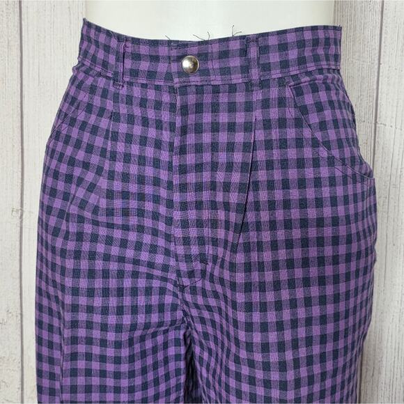VTG 90s PALMETTO'S Super High Rise Purple/Black Plaid Pants, size 9 - Picture 2 of 9